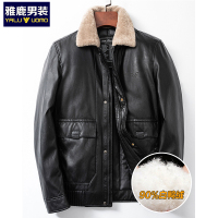 雅鹿男装新款时尚百搭pu皮加厚毛领男士羽绒服1011YAHS539X