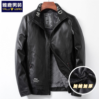 雅鹿男装新款百搭时尚pu皮加厚男士休闲夹克A23EQJA0689F