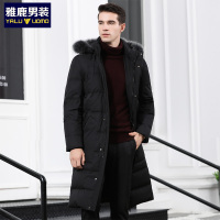 雅鹿过膝加长款大狐狸毛领冬季保暖羽绒外套厚款男士羽绒服1046YA09603