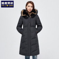 雅鹿冬季新款加绒加厚修身连帽女款大毛领羽绒服1155YA09946