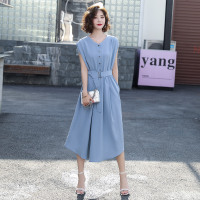 雅鹿女款简约时尚v领收腰衬衫裙女士茶歇群连衣裙2210Q03020