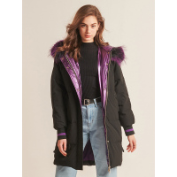 红豆女装Hodo Ladies连帽羽绒服女渐变毛领装宽松中长款白鸭绒外套