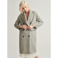 红豆女装Hodo Ladies中长款毛呢外套女流行格子韩版羊毛双面呢子大衣