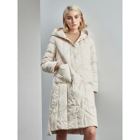 红豆女装Hodo Ladies韩版女厚中长外套连帽白鸭绒羽绒服女