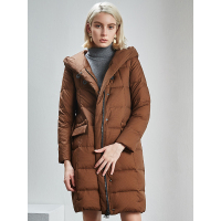 红豆女装Hodo Ladies简约连帽羽绒服休闲白鸭绒中长款羽绒外套