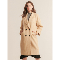 红豆女装Hodo Ladies韩版宽松竖条纹双面呢大衣女中长款羊毛呢外套