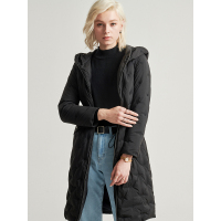 红豆女装Hodo Ladies时尚刺绣小蜜蜂中长款保暖白鸭绒羽绒服女连帽外套