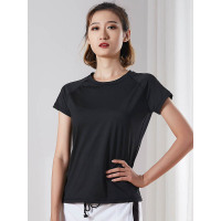 红豆女装Hodo Ladies瑜伽运动t恤女短袖简约黑色瑜伽服运动上衣跑步速干