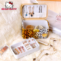 Hellokitty首饰收纳盒有盖防尘手镯项链戒指收纳盒 豹纹手提长方形首饰盒