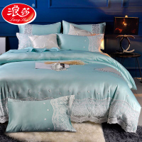 夏季丝滑床单被套四件套全棉纯棉欧式公主风荷叶边真贡缎绸蕾