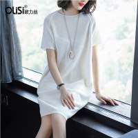 2018新款春夏冰丝料针织连衣裙欧洲站宽松显瘦亮丝女针织长款裙