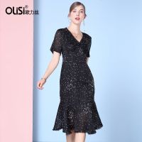 OLiSi欧力丝名媛气质修身显瘦包臀鱼尾裙夏季长款连衣裙