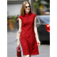 【促】OLiSi欧力丝蕾丝改良旗袍连衣裙女夏新款韩版修身