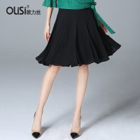 【促】OLiSi欧力丝雪纺裙子a字裙百褶半裙百搭黑色高腰半身裙