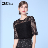 OLiSi欧力丝五分袖蕾丝上衣假两件气质上衣