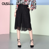 OLiSi欧力丝大脚阔腿直筒简约蕾丝六分裤