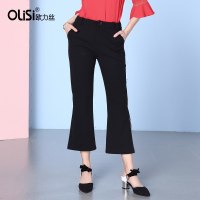 欧力丝潮韩版开叉微喇叭裤女2018春装新款百搭九分裤弹力时尚女裤