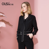 OLiSi欧力丝春装2018新款欧货衬衫飘带打底衫女长袖显瘦上衣短款