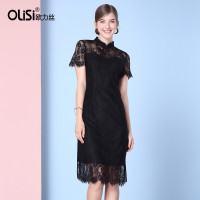 OLiSi欧力丝显瘦镂空蕾丝连衣裙2018春季新款仙女气质简约女中裙