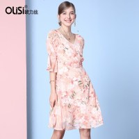 OLiSi2018春秋女装新款潮荷叶边连衣裙中袖花裙潮名媛连衣裙