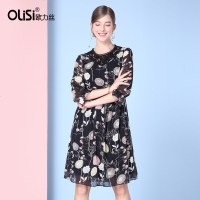 olisi欧力丝仙气碎花雪纺连衣裙女春夏2018新款显瘦气质时尚裙子