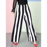 欧力丝春夏条纹直筒裤女侧拉链潮流时尚长裤自然腰显瘦阔腿裤