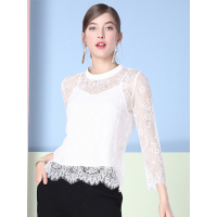 OLiSi气质圆领时尚镂空蕾丝百搭上衣