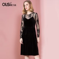 OLiSi金丝绒背带连衣裙女冬季新款套装裙网纱透视吊带A字裙子短款