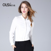 OLiSi新款白色休闲简约百搭白衬衫长袖上衣女秋冬显瘦短款
