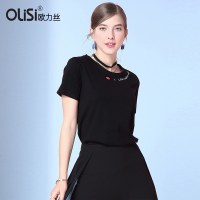 欧力丝时尚宽松圆领黑/白色纯棉t恤女短袖个性上衣女夏2018新款