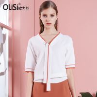 欧力丝时尚漏锁骨百搭短袖针织衫女宽松套头上衣女夏2018新款