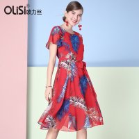 OLiSi2018新款优雅古典气质圆领显瘦连衣裙