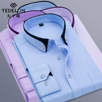 太子龙2019新款男士长袖商务衬衫格子休闲条纹工装衬衣免烫