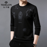 太子龙2019春季新款卫衣男印花长袖T恤黑色打底衫商务休闲男装X8695