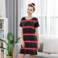 女款时尚圆领优雅气质短袖睡裙睡衣连衣裙