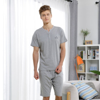 新款商务休闲运动青春活力宽松透气舒适短袖短裤纯棉家居服男士睡衣套装