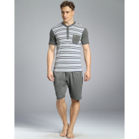 男款柔软舒适时尚条纹短袖短裤家居服套装/睡衣