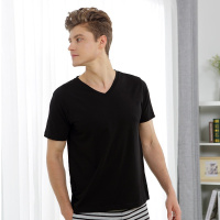 新款时尚个性V领舒适透气青春活力纯色单件男士棉T恤