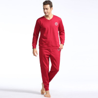 男款V领长袖长裤家居服睡衣套装