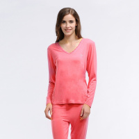 女款V领柔软舒适保暖内衣套装