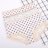 3条装女款蕾丝花边印花中腰性感情趣三角女士内裤