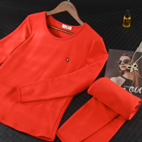 男女款圆领加绒贴片护膝护肘男女士保暖内衣套装