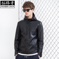 男士皮夹克连帽修身PU皮衣拓路者2018新款秋冬帅气防风皮衣外套潮