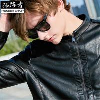 拓路者男士皮夹克黑色修身棒球领PU皮衣男2018秋季帅气防风外套潮