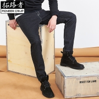 拓路者加绒牛仔裤男修身直筒中腰牛仔长裤2018冬季弹力加厚男裤子