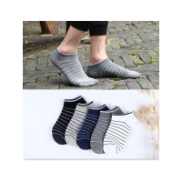 品彩(PinCai)【5双装】春夏季新品 男士细条纹隐形船袜 学院风全棉短筒浅口男袜子 PC-XUNL-X62