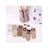 品彩(PinCai)【5双装】纯棉船袜 新品卡通可爱全棉直板女船袜 动物带耳朵短袜子 PC-XUNL-XG20