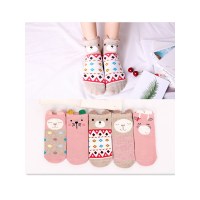 品彩(PinCai)【5双装】纯棉船袜 新品卡通可爱全棉直板女船袜 动物带耳朵短袜子 PC-XUNL-XG27