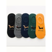 品彩(PinCai)【5双装】新款女袜 卡通小狗隐形袜 动物休闲船袜PC-XUNL-X54