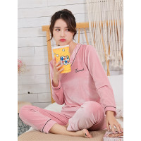 朵彩(Docare)新款V领刺绣睡衣女长袖家居服韩版金丝绒套装秋 DC-XX-16